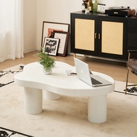 Table basse gigogne élégante de style nordique moderne avec finition blanc crème, construction en HDF durable pour salon et hôtel