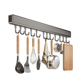 Support mural de cuisine Tong sans perçage, simple niveau, finition gris anthracite thermolaqué, rangement sans perforation pour casseroles, poêles et planches à découper - Product Image 2