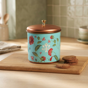 Turquoise Floral copper Food <b>Container</b> With Lid Round Bohemian Design <b>Storage</b> Jar <b>For</b> <b>Kitchen</b> Use - Product Image 5