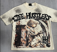 Life Hustlers High Street Style Basic Edition dengan Cetakan Huruf dan Bordir Berlian, Kerah Bulat, Lengan Pendek, Model Longgar