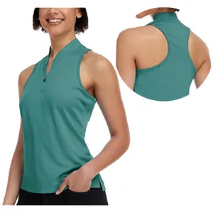 좋은 품질 패션 수분 wicking 폴로 탱크 탑 쿼터 지퍼 민소매 여성 골프 테니스 t 셔츠