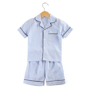 Высококачественные детские пижамные комплекты с японским воротником, хлопковая короткая Пижама seersucker для маленьких мальчиков и девочек, одежда для сна из двух предметов, одежда на заказ