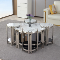 Ensemble de Table Basse de Salon en Marbre de Luxe, Meubles en Acier Inoxydable