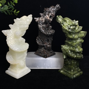 ของตกแต่งโต๊ะรูปปั้นเสามังกรฮวงจุ้ยหยกแกะสลักด้วยมือเสามังกรที่ดึงดูดความมั่งคั่งและโชคดี - Product Image 3