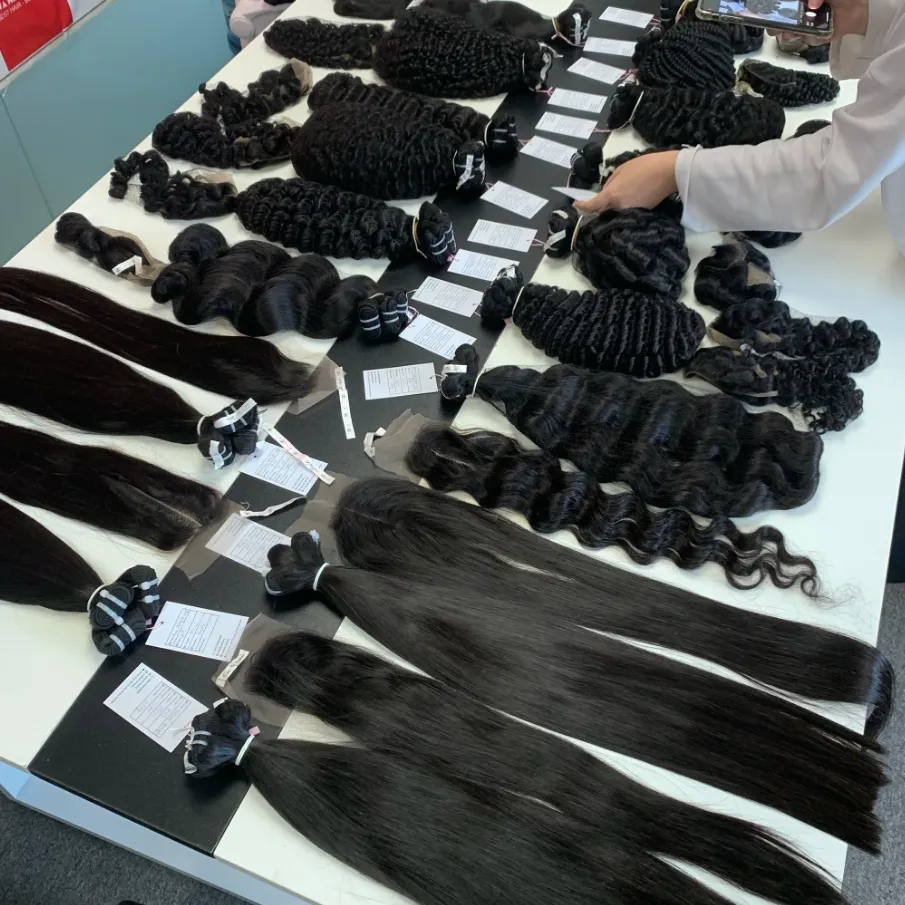 Pacotes de cabelo cambojano cru, cabelo remy humano virgem não processado 100%, pacotes de cabelo vietnamita liso super duplo desenhado