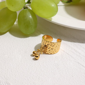 Fashion <b>Rings</b> Cherry Pendant Hammered <b>Open</b> Cuff Gold Tone Unisex Jewelry Gift - Product Image 4
