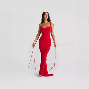<span class=keywords><strong>Robe</strong></span> longue d'été sexy pour femmes New Rose Splicing Sling Backless Pleated Lace-up Chiffon Fabric Natural Waistline Sequined - Product Image 3