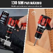 Perceuse à percussion 21V sans balais, mandrin 13mm, batterie 3.0Ah, rouge et noir, outil électrique professionnel pour usage domestique - Product Image 4