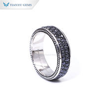 Tianyu Gems 2mm coupe ronde noir Moissanite 2ctw pierres précieuses hommes bague en argent Sterling 925 plaqué or bagues sur mesure pour hommes