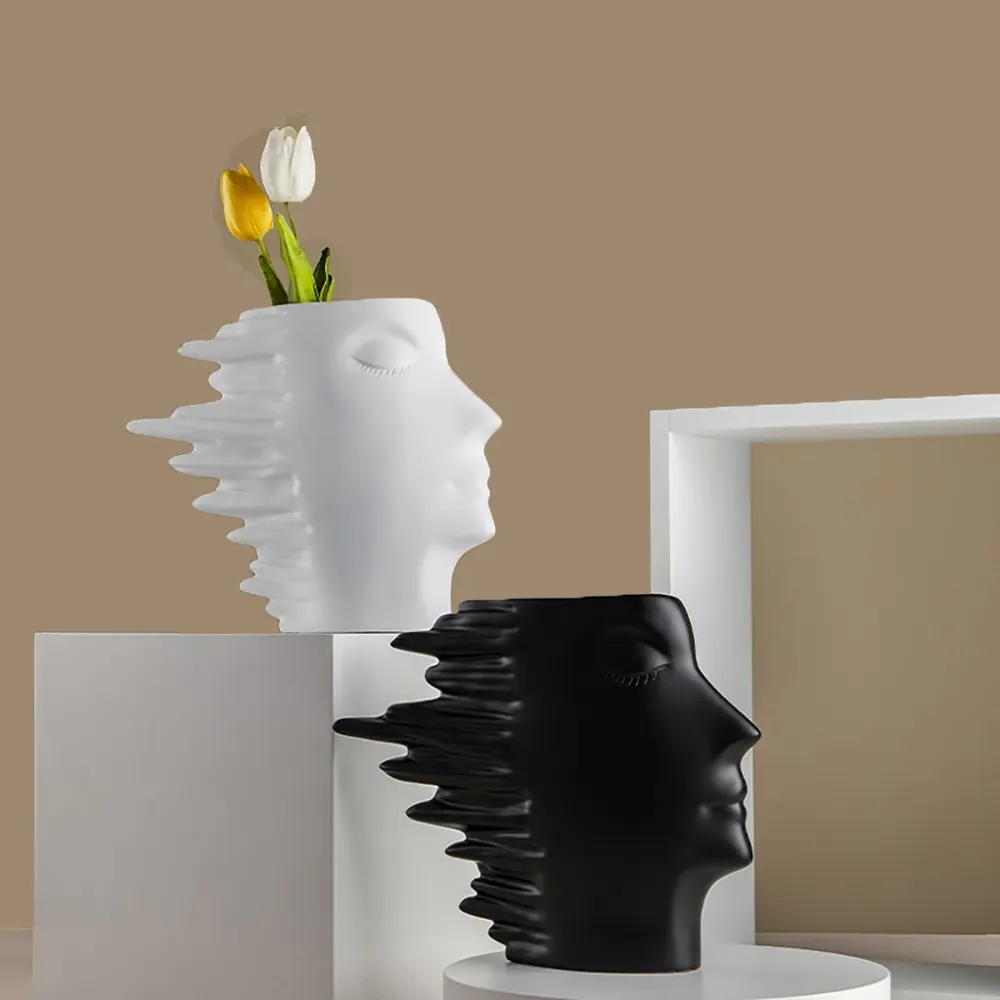 रचनात्मक राल मूर्ति मानव चेहरा फूल बर्तन फूलदान कलम धारक घर सजावट कला मूर्तिकला कमरे में रहने वाले सजावट का सामान शिल्प