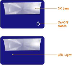 एलईडी रोशनी के साथ क्रेडिट कार्ड आकार मैग्निफायर्स और 3X लेंस पीवीसी Fresnel क्रेडिट कार्ड आवर्धक कांच - Product Image 6