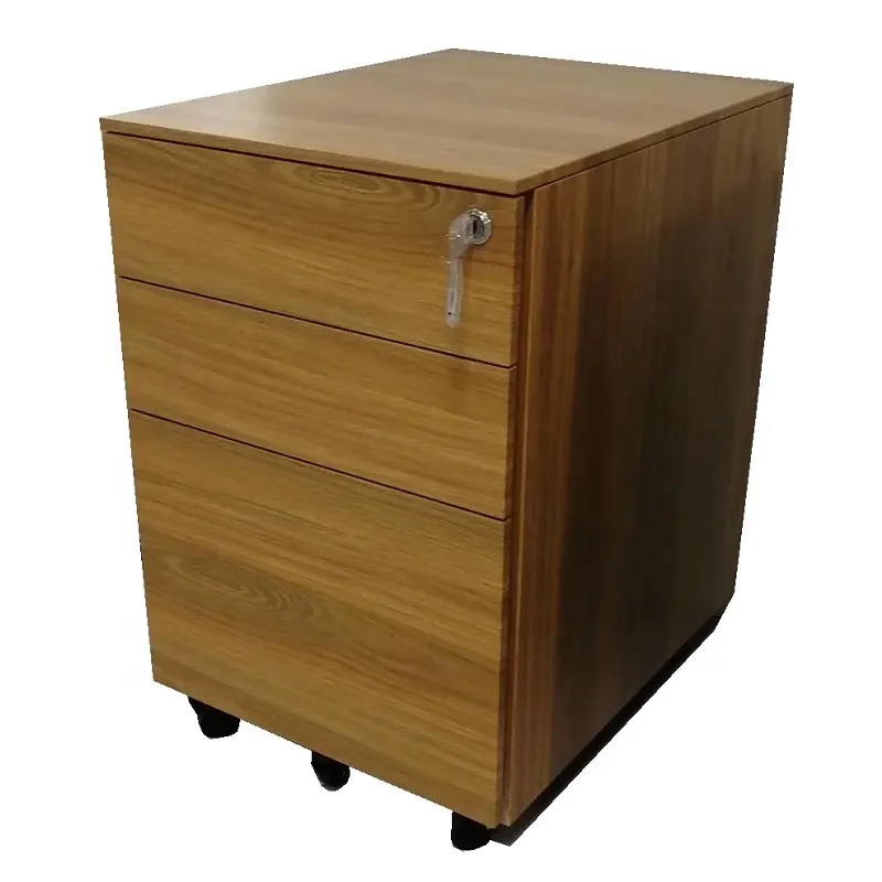 Mobile Rollcontainer Metal Under Desk Filing Cabinet on Wheels 3 drawers with wood color print Office pedestal container box