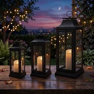 Juego de 3 Faroles Rectangulares de Metal con Luz de Vela, Decoración para el Hogar, Uso en Exteriores, Diseño Duradero - Product Image 3