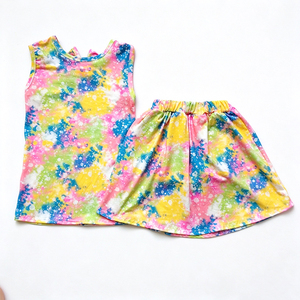 Ensemble 2 pièces en soie de lait imprimé pour filles : Robe et jupe-short à motif chiot, tie-dye, rose et licorne, vêtements d'été à volants pour bébés et tout-petits - Product Image 3