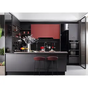 OPPOLIA Modernes Design Küchenmöbel Grauer Glanz Komplette modulare Haut gefühl UV-Lack Küchen schränke für Villa