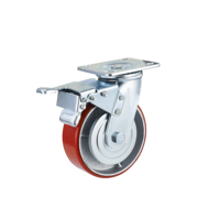 Roues pivotantes industrielles robustes en polyuréthane rouge (PU) de 4, 5, 6 et 8 pouces avec roulement à billes en acier à noyau en fer pour chariot