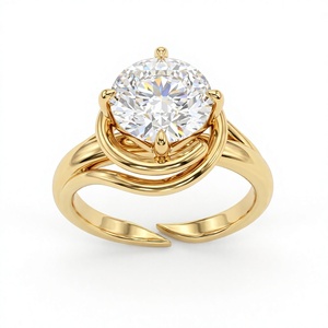 แหวนหมั้นเพชรทรงกลมเจียระไนแบบบริลเลียนท์ชุบทอง 18K 14K รุ่น Swirl Bypass ประดับเพชรแล็บโกรว์สำหรับผู้หญิง - Product Image 1