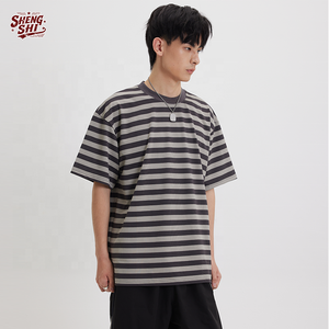 Camiseta de Rayas Relajada en Oferta, Unisex, ODM, Algodón Grueso de 250g, Rayas Gruesas, Cuello Redondo, Anti-Pilling, a la Moda para Equipos - Product Image 1