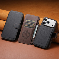 Casing HP iPhone 18 Promax Flip Card Insert, Magnetic Suction Wireless Charging Stand, Warna Blok Kulit