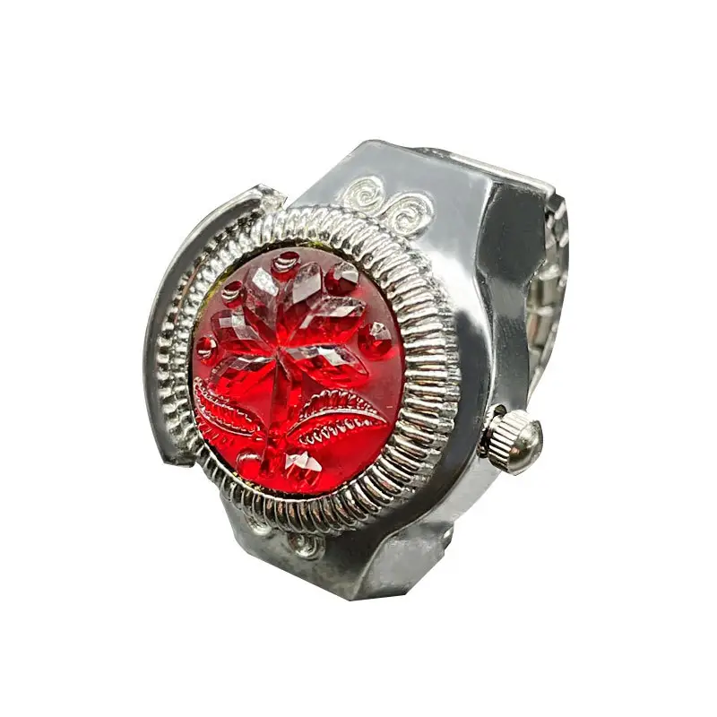 Jam tangan cincin jari jam tangan cincin terbuka Flip Quartz antik untuk melihat waktu cincin jam tangan pria dan wanita