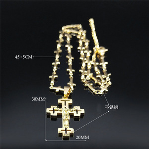 Cruz cristiana Jesús collar de acero inoxidable para mujeres/hombres Color dorado crucifijo Rosario cadena joyería - Product Image 5