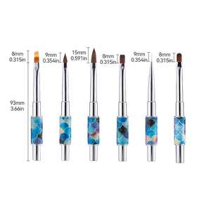 Kit de 7 pinceaux à ongles personnalisés à double tête effet écailles de sirène, en nylon, ovales, avec manche métallique pour manucure - Product Image 2
