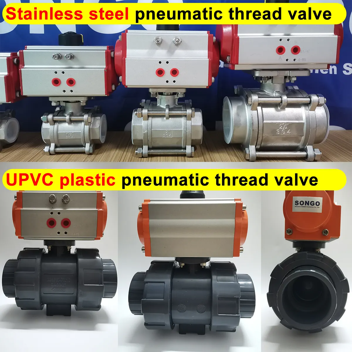 DN40 1.5 inch True Double Union Socket pvc Ball Valve With Double Action actuated 2 Way upvc pneumatic ball valve