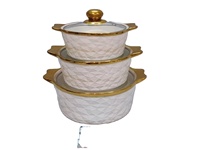 Ensemble de trois marmites à soupe en céramique blanche multifonctionnelles à prix de gros pour dîner et réceptions, idéales pour servir soupes et plats.