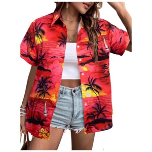 Camisa Hawaiana Corta Vintage con Cuello en V y Botones, Estampado Floral, Suave y Fresca para Verano, Blusa con Estampado Tropical, Manga Corta, Logotipo Frontal - Product Image 5