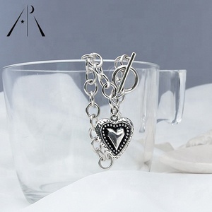 Cadena de Cruz Punk Retro para mujer, pulsera lisa de Plata de Ley 925, brazalete de corazón, joyería - Product Image 4
