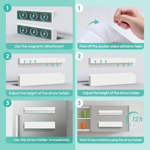 Magnetic Metal Straw Holder for Cabinet <b>Door</b> with Double Sided Adhesive Tape Reusable Tumbler Straw Organizer <b>Storage</b> - Product Image 6