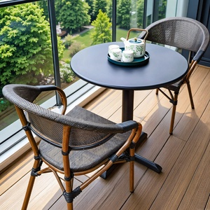 Ensemble de table et chaises de balcon, petit ensemble de meubles de jardin <span class=keywords><strong>en</strong></span> métal imitation rotin, trois pièces, design minimaliste moderne - Product Image 1