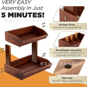 Cross-border wooden storage rack, home desktop multi-functional fruit basket, wooden <b>vegetable</b> bread storage basket, display - Product Image 3
