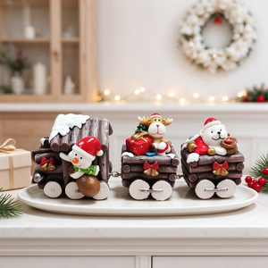 Niedliche Mini-Weihnachtsfiguren: Schneemann, Rentier, Kleiner Weißer Bär, Geschenke, Kleine Zug-Ornamente, Geeignet für Geschenkdekoration - Product Image 3