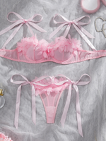Nouvel ensemble de soutien-gorge sexy en dentelle, maille transparente, avec nœud et bretelles, ajouré et tentant pour femme