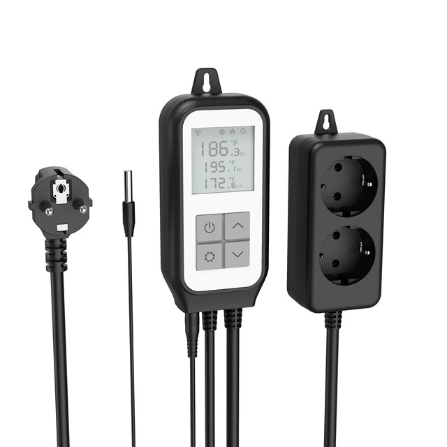 2-Stage Outlet Digital Thermostat Temperature Controller with LCD Display Heating Cooling Digital Thermostat for US Plug