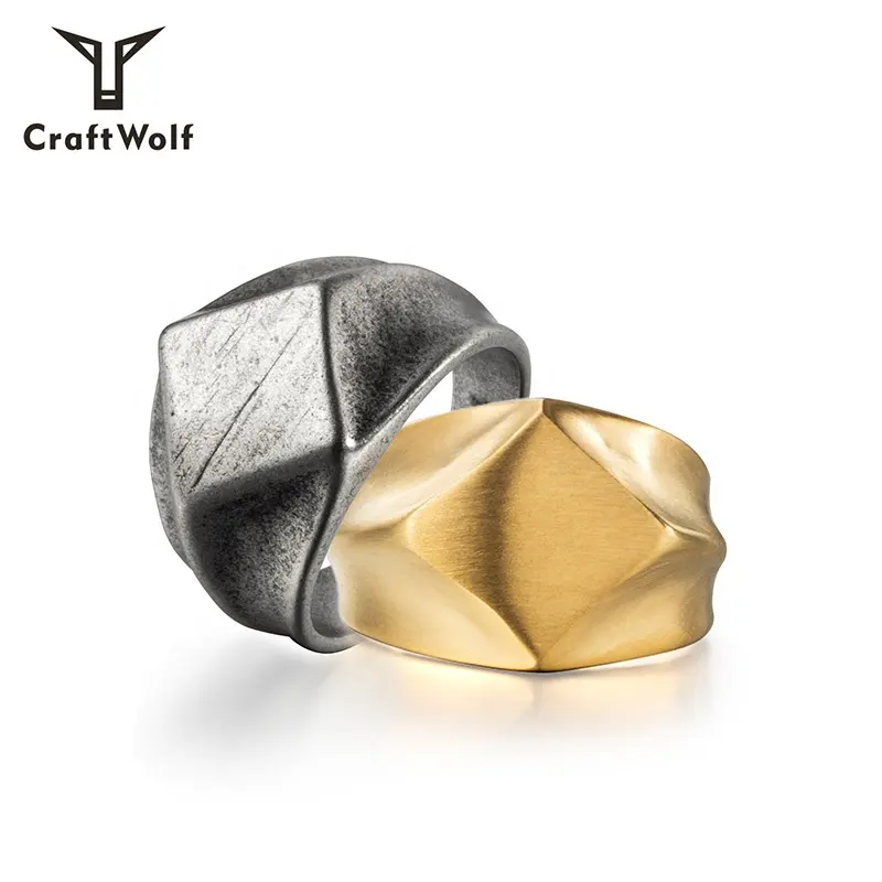 Craft Wolf individuelles logo mode Jewelry gold silber titan paar Square Antique Stainless Steel Ring für männer frauen