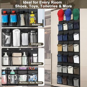 Over The Door <b>Shoe</b> Organizer 24 Pockets Crystal Clear Storage Rack For Closet With Metal <b>Hooks</b> Black Hanging <b>Shoe</b> Rack - Product Image 5