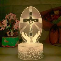 Lampe de table de chevet à changement de couleur avec croix d'église, décoration, lampe de table de bureau, batterie USB, crucifixion de Jésus, lumière nocturne en acrylique 3D à LED