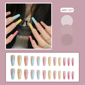 Vente en gros de <span class=keywords><strong>faux</strong></span> ongles longs carrés en acrylique à couverture complète, dégradé <span class=keywords><strong>pastel</strong></span> nude vers rose/jaune/<span class=keywords><strong>bleu</strong></span>, pour un usage quotidien - Product Image 3