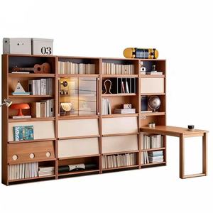 Bibliothèque murale complète en bois de cerisier, armoire de rangement modulaire pour salon, meubles en bois massif - Product Image 5