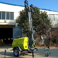 Tours d'éclairage hydrauliques mobiles de 5 m à 9 m, véhicules d'éclairage sphériques à propulsion manuelle avec éclairage LED, alimentation industrielle CC