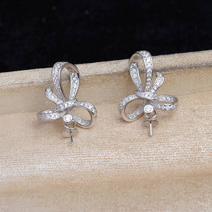 Boucles d'oreilles en argent S925, nœud chinois, accessoire de bricolage, support vide de 10 à 14 mm, JG5976, nœud papillon semi-fini, accessoires de bijoux - Product Image 4