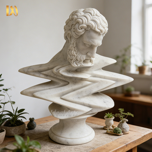 Statue de buste de dieu grec abstrait moderne en marbre, style d'art romain, sculpture masculine mi-longue - Product Image 1