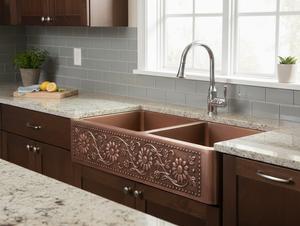 Pure Copper Farmhouse <b>Kitchen</b> Sink <b>Apron</b> Front Antique Hammered Design Double/Single Rustic Style Handmade Drop-In Home - Product Image 3