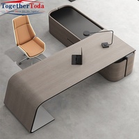 Escritorio Ejecutivo Grande Curvo en Forma de L de Madera Sólida Personalizado para Gerente/CEO, Mueble de Oficina