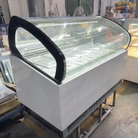 Vitrine de présentation commerciale pour crème glacée, 8 bacs, sur comptoir, fabriquée sur mesure