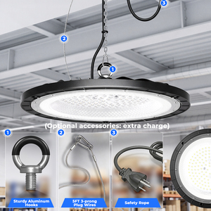 ไฟไฮเบย์ LED UFO แบบขายส่ง ผลิตตามแบบส่วนตัว กำลังไฟ 100W 150W 200W ดีไซน์บางเฉียบ DOB กันน้ำ IP65 โรงงานรับผลิตแบบ OEM - Product Image 3