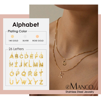 Collier EManco en acier inoxydable, chaîne à maillons superposés, pendentif alphabet texturé doré, bijou minimaliste pour tous les jours et les soirées