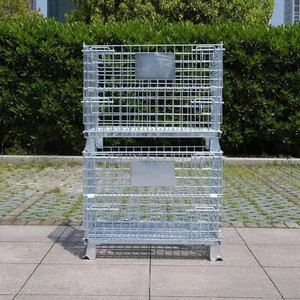 맞춤형 헤비 듀티 내구성 안정적인 접이식 아연 도금 스태킹 용접 마일드 스틸 와이어 바스켓 팔레트 - Product Image 1